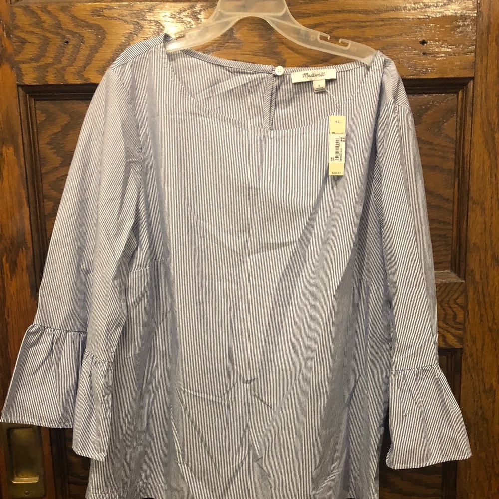 Madewell striped top with ruffle sleeves